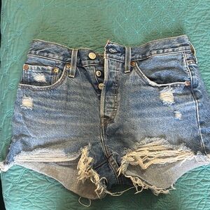 Levi Distressed Denim High-Waisted Shorts